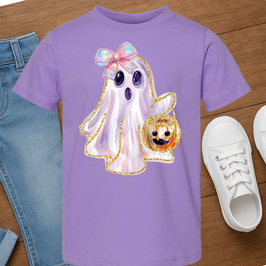 “Girly Ghost” Kids Halloween Graphic Tee – Cute Trick-or-Treat Shirt