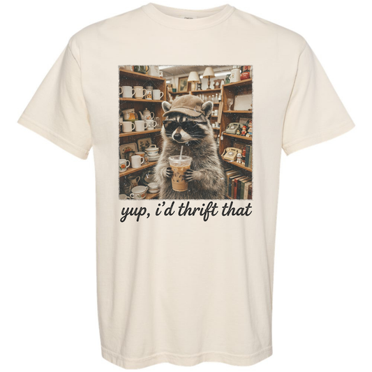 Yup I’d Thrift That Raccoon Graphic Tee | Comfort Colors Ivory Vintage Thrift Shirt Twice the Charm Boutique