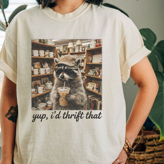 Yup I’d Thrift That Raccoon Graphic Tee | Comfort Colors Ivory Vintage Thrift Shirt Twice the Charm Boutique