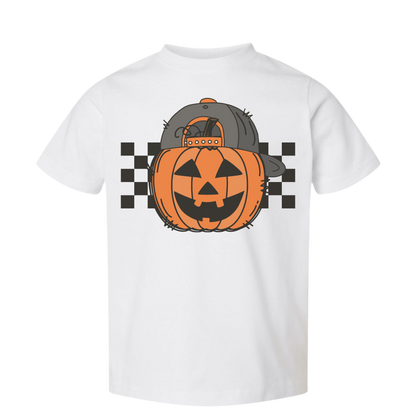 “Cool Pumpkin” Kids Graphic Tee – Jack-O’-Lantern in Baseball Cap Shirt