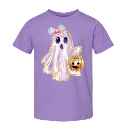 “Girly Ghost” Kids Halloween Graphic Tee – Cute Trick-or-Treat Shirt