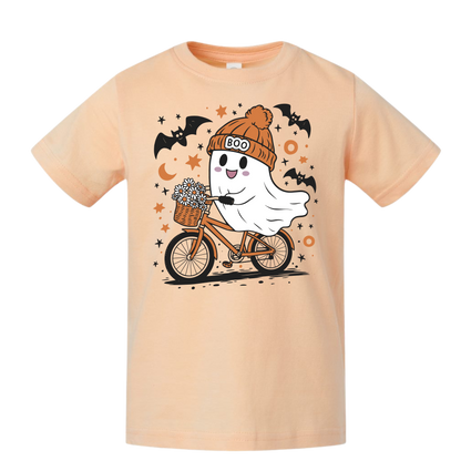 “Ghost on a Bike” Kids Halloween Tee – Cute Trick-or-Treat Shirt