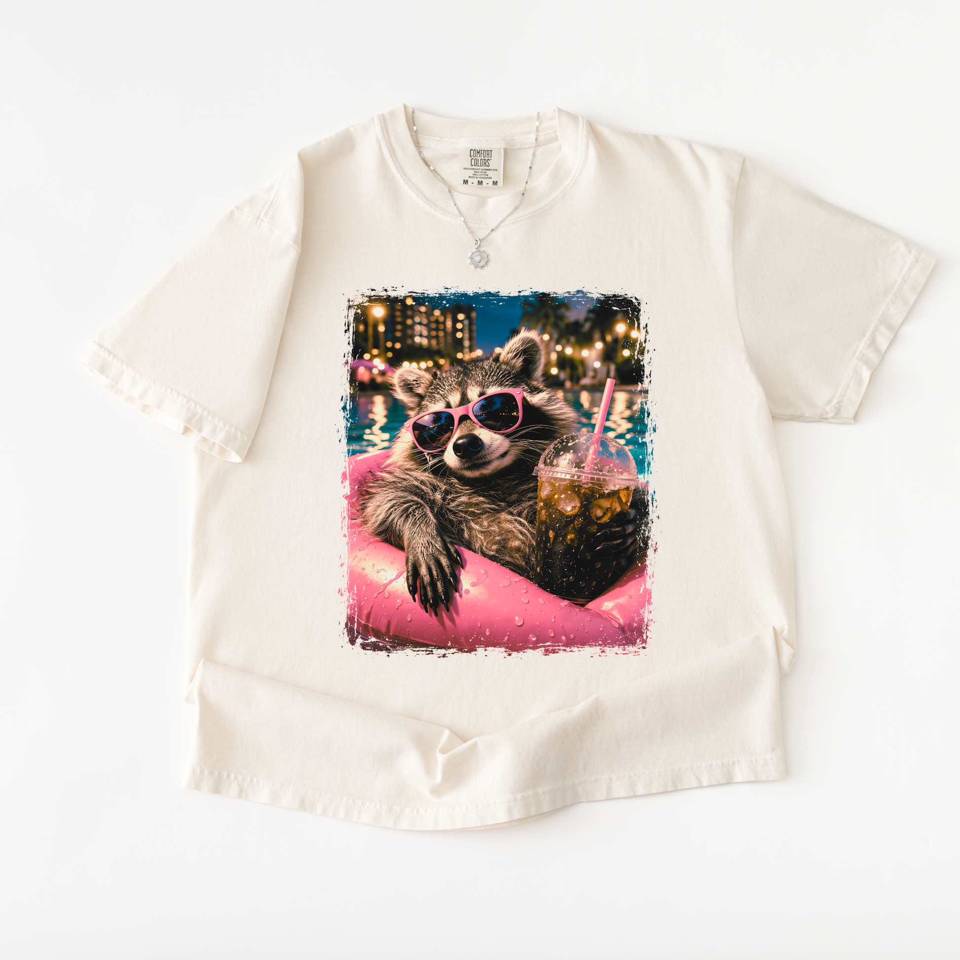 Cool Raccoon Pool Graphic Tee | Comfort Colors Ivory Funny Summer Shirt Twice the Charm Boutique