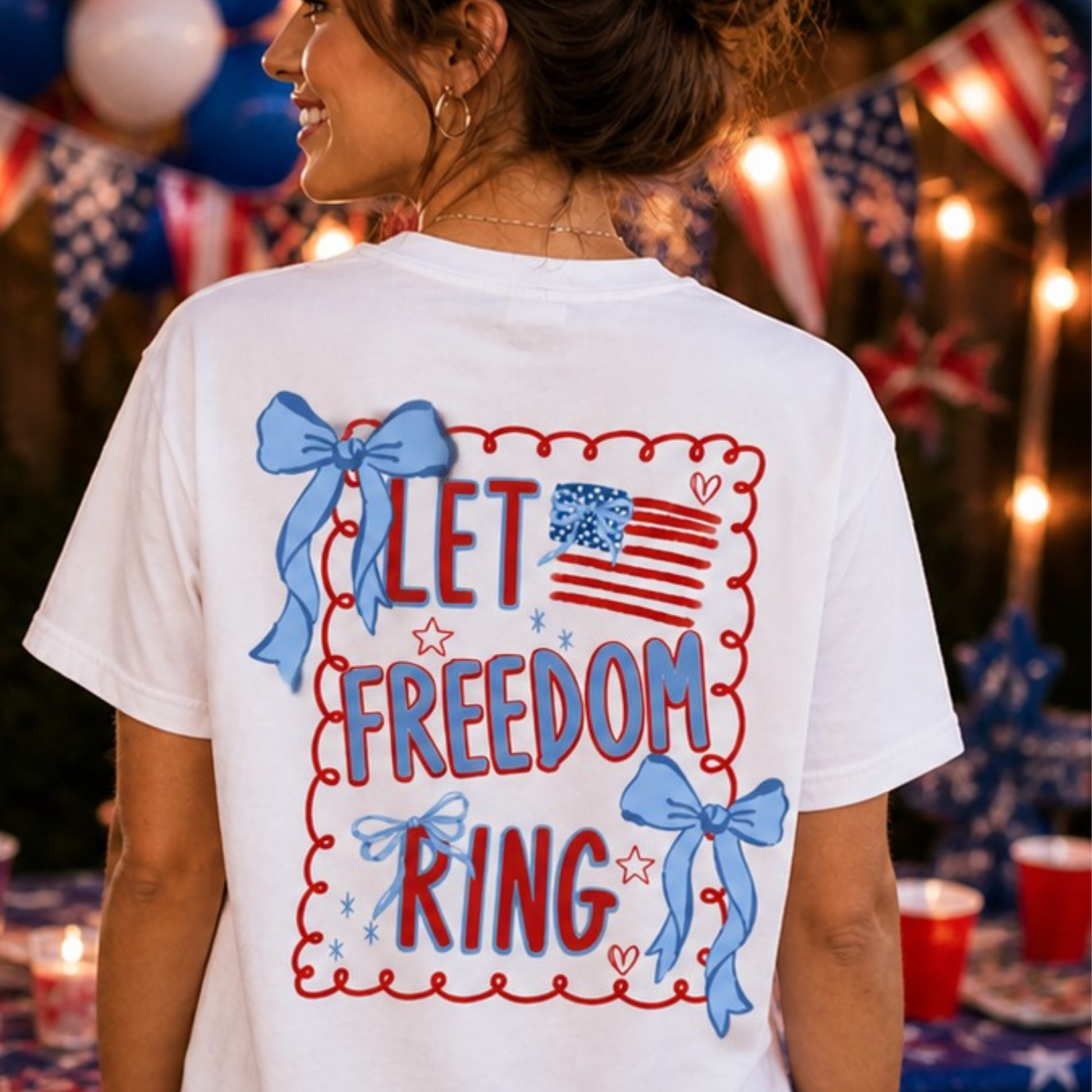 Let Freedom Ring Bow Patriotic Graphic Tee Twice the Charm Boutique