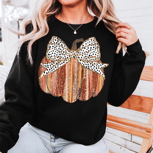 Striped Pumpkin with Polka Dot Bow Sweatshirt