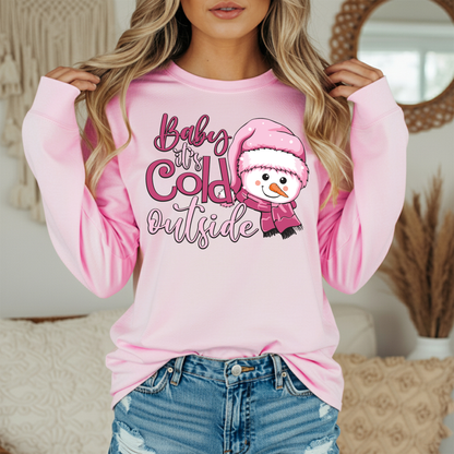 Baby It's Cold Outside Snowman Graphic Tee - Women's Winter Shirt - Cute Holiday Comfort Colors Tee