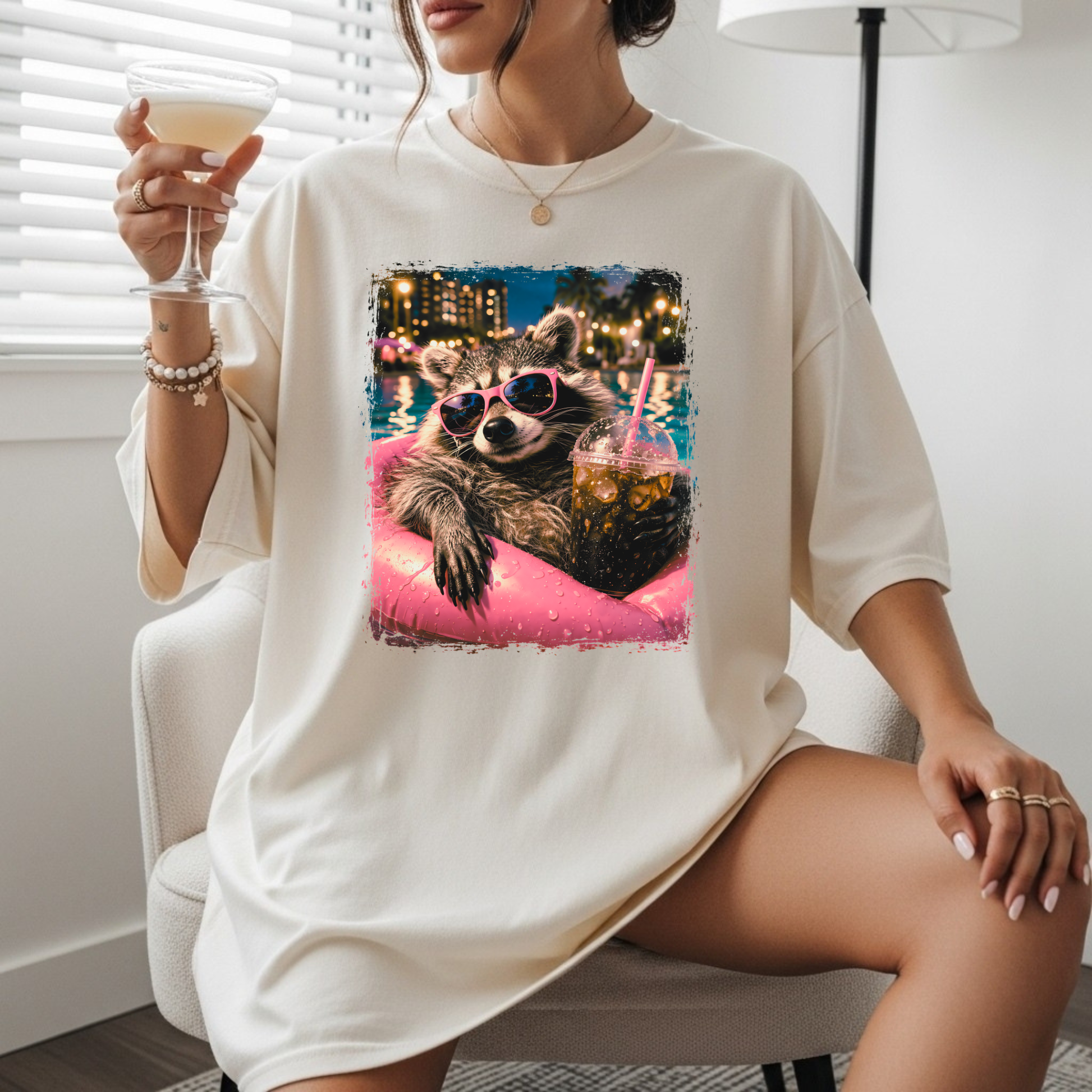 Cool Raccoon Pool Graphic Tee | Comfort Colors Ivory Funny Summer Shirt Twice the Charm Boutique