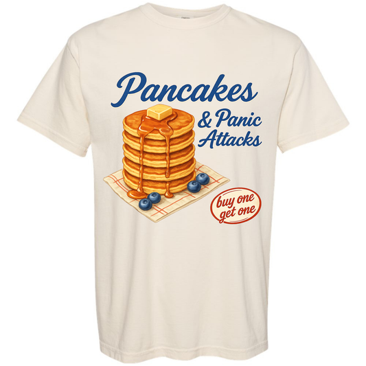 Pancakes & Panic Attacks Graphic Tee | Comfort Colors Ivory Funny Breakfast Shirt Twice the Charm Boutique
