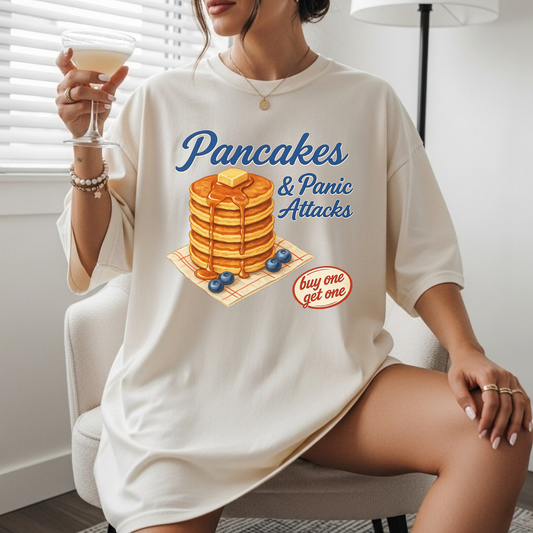 Pancakes & Panic Attacks Graphic Tee | Comfort Colors Ivory Funny Breakfast Shirt Twice the Charm Boutique