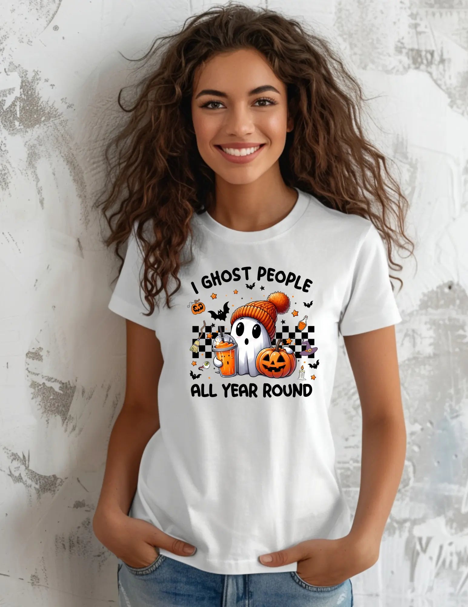 I Ghost People All Year Round - Funny Halloween Adult T-Shirt | White Comfort Colors Tee Twice the Charm Boutique