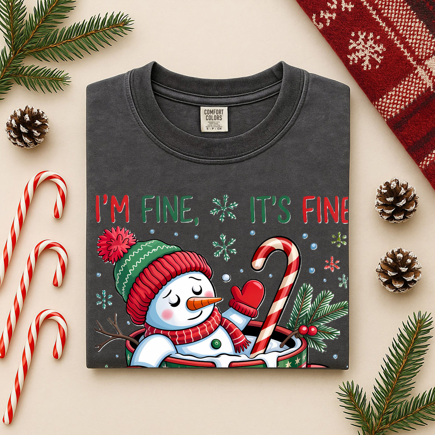 I'm Fine It's Fine Just Having A Meltdown Comfort Colors Long Sleeve – Funny Christmas Snowman Tee