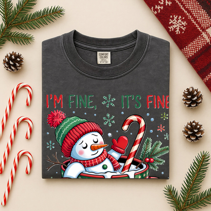 I'm Fine It's Fine Just Having A Meltdown Comfort Colors Long Sleeve – Funny Christmas Snowman Tee