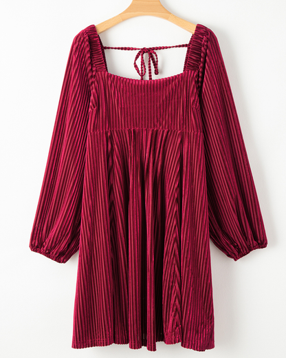 Crimson Charm Velvet Babydoll Dress