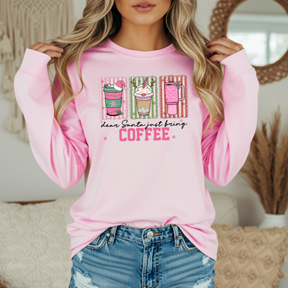 Dear Santa Just Bring Coffee Graphic Tee - Women's Christmas Shirt - Funny Holiday Coffee Lover Tee