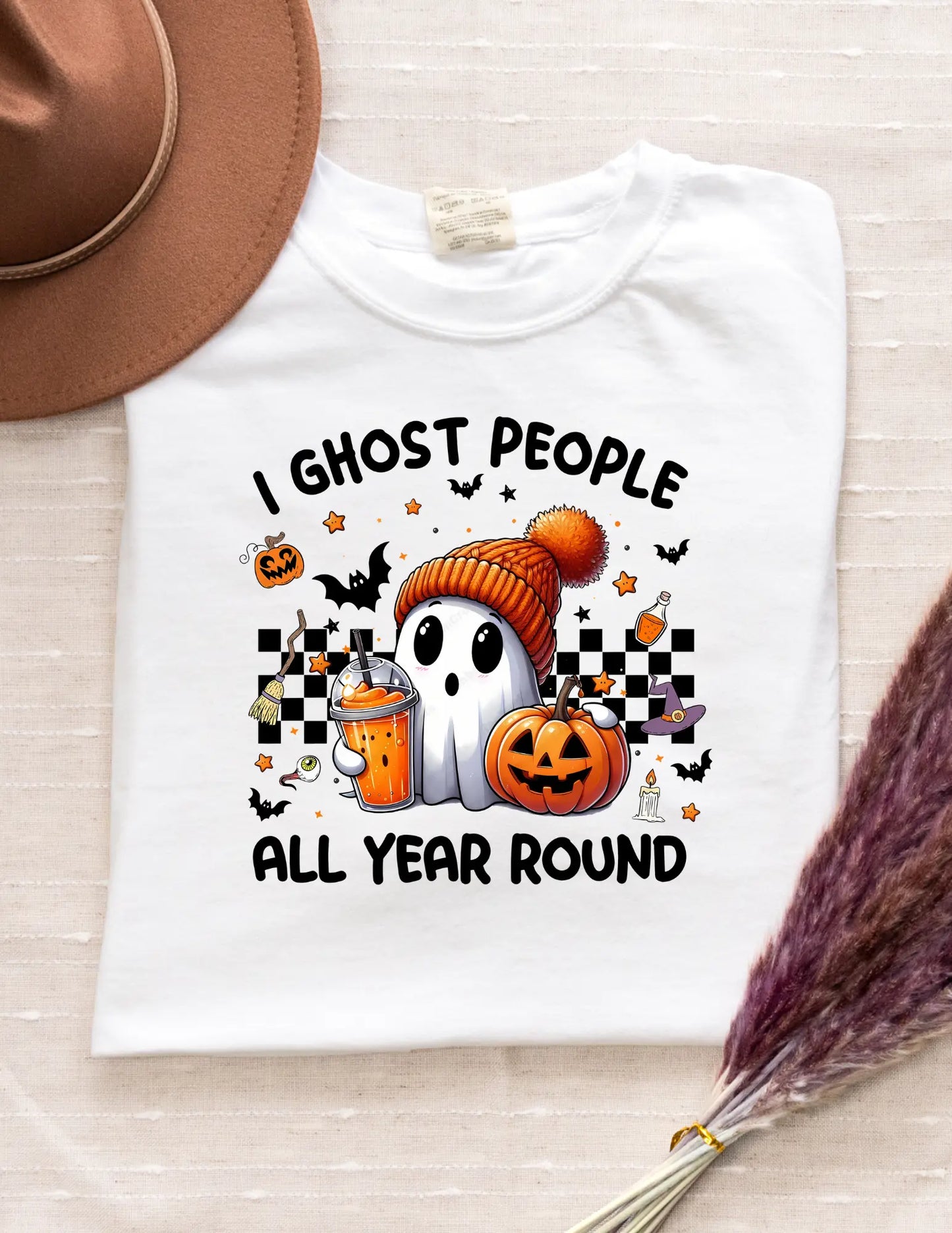 I Ghost People All Year Round - Funny Halloween Adult T-Shirt | White Comfort Colors Tee Twice the Charm Boutique