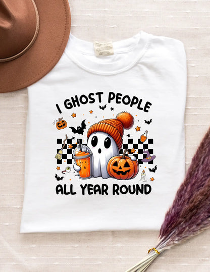 I Ghost People All Year Round - Funny Halloween Adult T-Shirt | White Comfort Colors Tee Twice the Charm Boutique