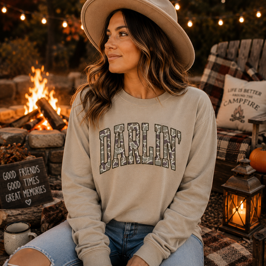 Darlin’ Camo Long Sleeve Shirt | Comfort Colors Southern Graphic Tee