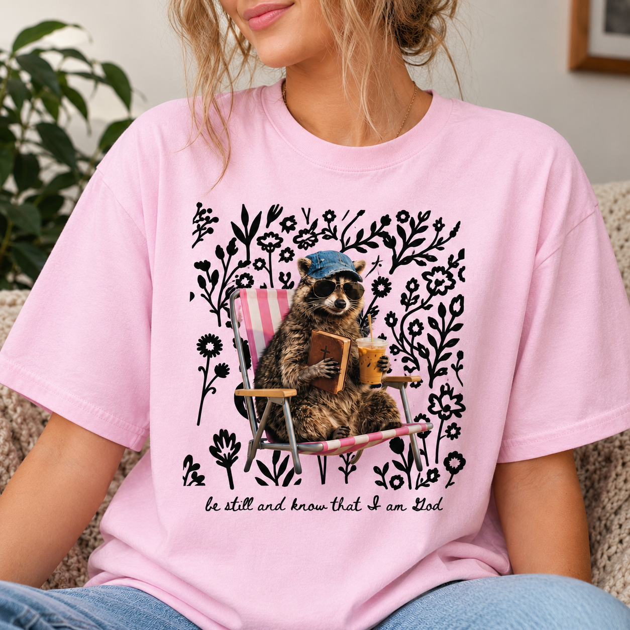 Be Still and Know Shirt Comfort Colors Blossom Tee – Christian Raccoon Graphic Tee