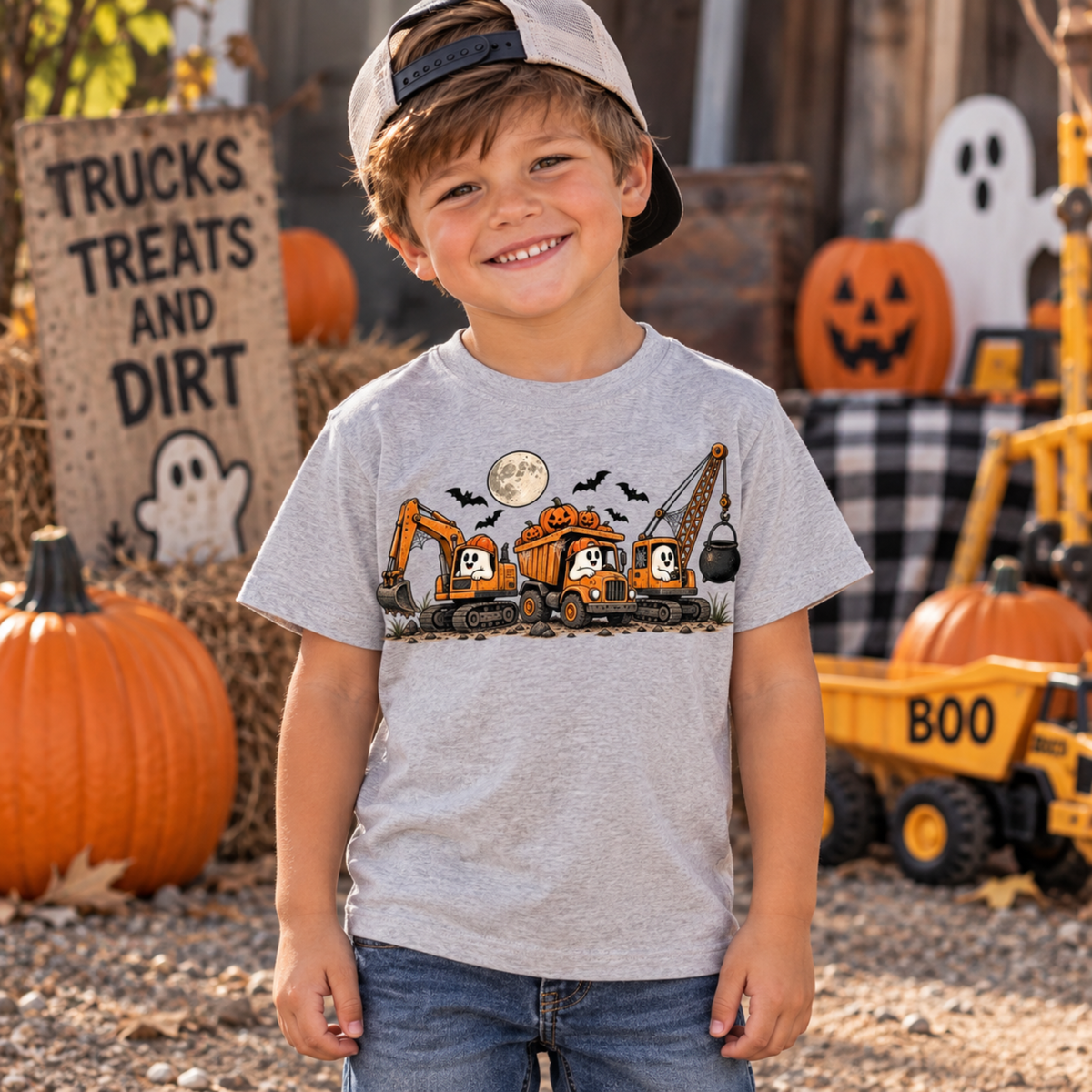 Halloween Construction Trucks Kids Tee