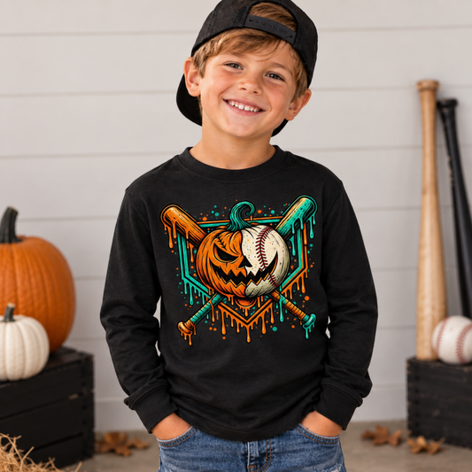 Halloween Baseball Pumpkin Kids Tee