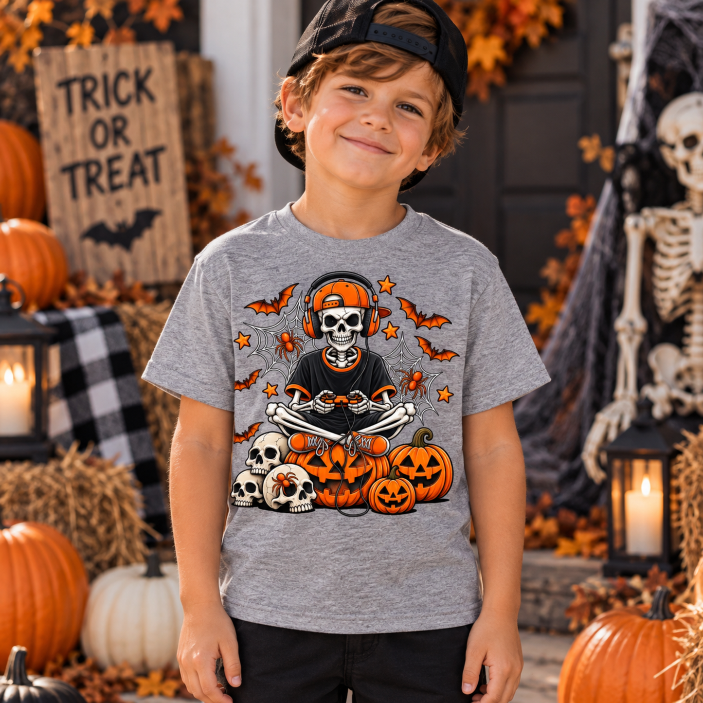 Halloween Gamer Skeleton Kids Tee