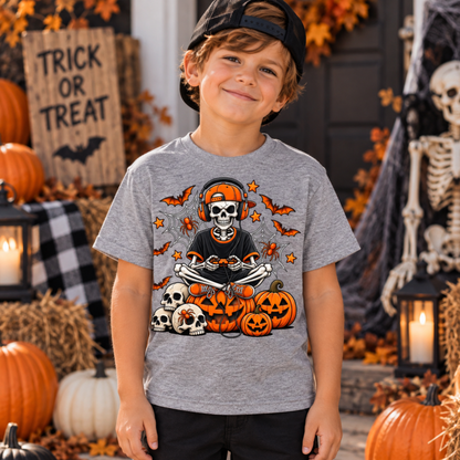 Halloween Gamer Skeleton Kids Tee