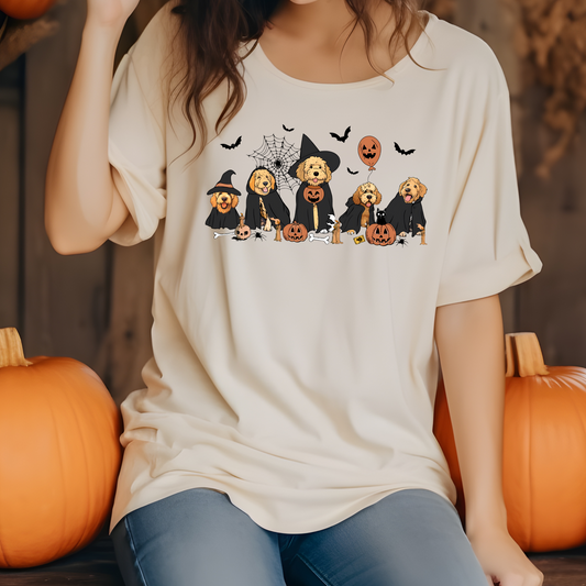 Halloween Dogs Graphic Tee – Cute Pumpkin & Witch Dog Shirt