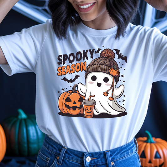 “Spooky Season” Graphic Tee – Cute Ghost Halloween Shirt
