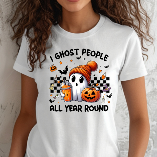 I Ghost People All Year Round - Funny Halloween Adult T-Shirt | White Comfort Colors Tee
