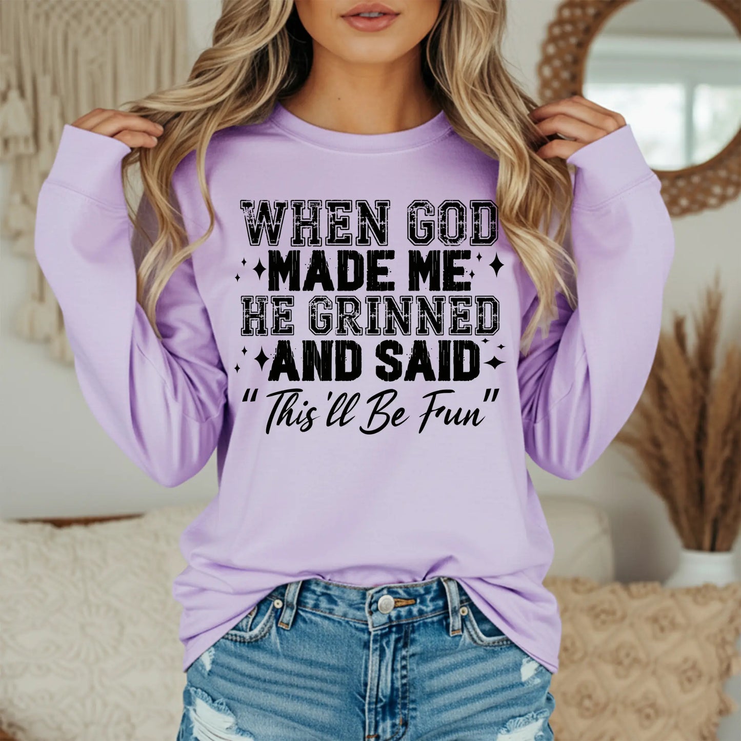 When God Made Me He Grinned Comfort Colors Graphic Tee – Sassy Faith Shirt Twice the Charm Boutique