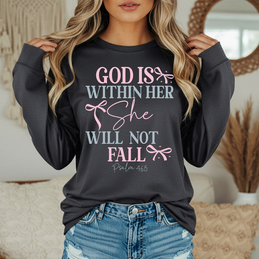 God Is Within Her She Will Not Fall Comfort Colors Tee – Psalm 46:5 Christian Shirt Twice the Charm Boutique