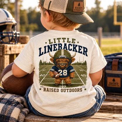Little Linebacker Highland Cow Football Tee