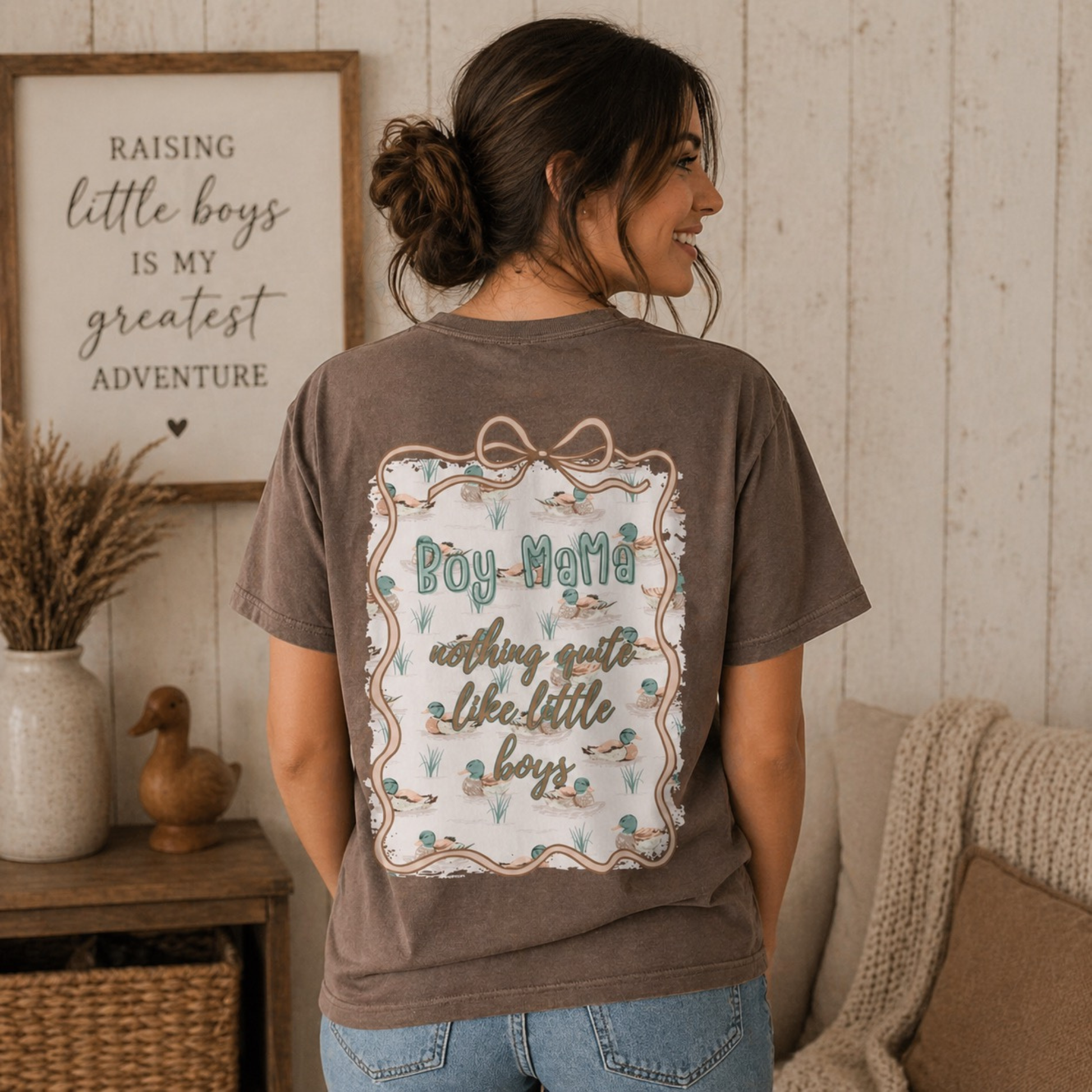 Boy Mama Duck Graphic Tee | Comfort Colors Espresso Mom Shirt Twice the Charm Boutique