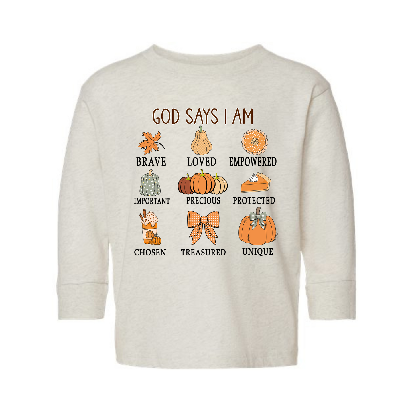 God Says I Am Kids Fall Long Sleeve Graphic Tee