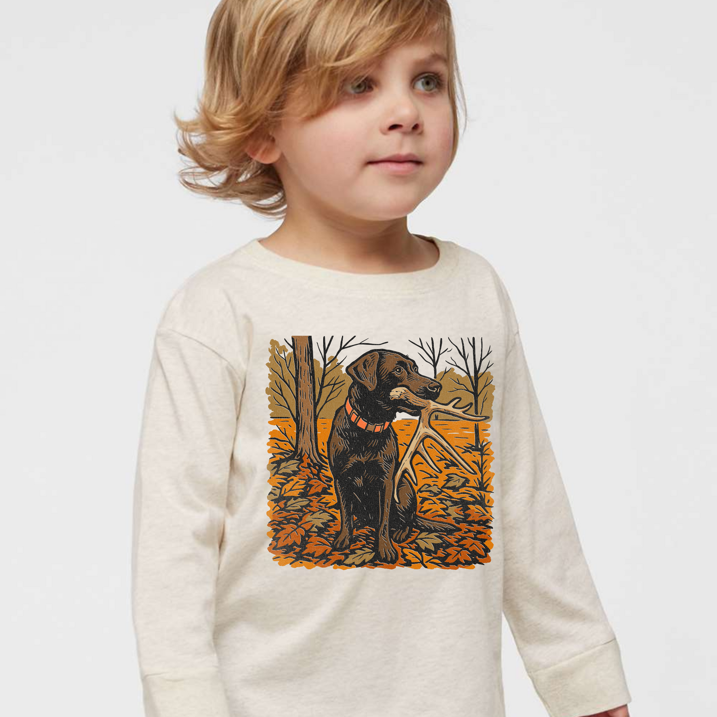 Hunting Dog Antler Kids Long Sleeve Graphic Tee