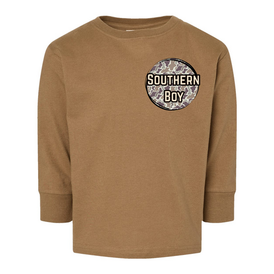Southern Boy Hunting Buddy Kids Long Sleeve Tee (Back Design)