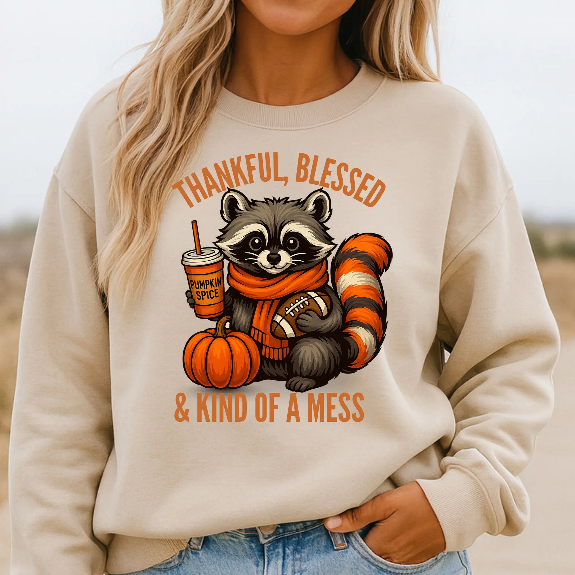 Thankful Blessed & Kind of a Mess Raccoon Sweatshirt Twice the Charm Boutique