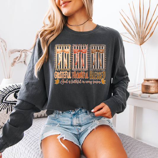 Grateful Thankful Blessed Long Sleeve Tee