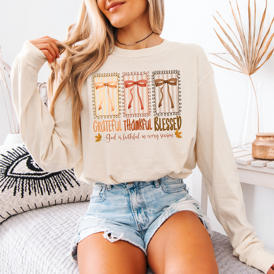 Grateful Thankful Blessed Long Sleeve Tee