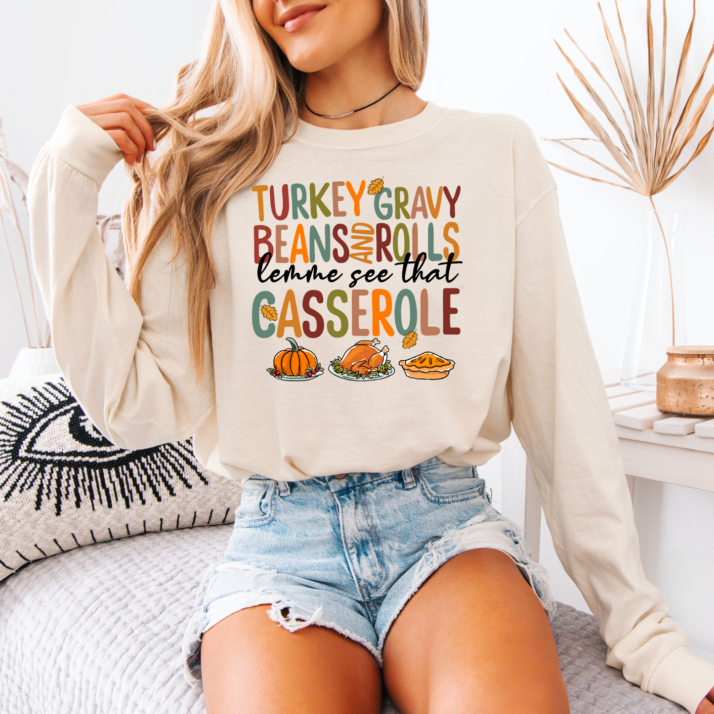 Turkey Gravy Beans & Rolls Casserole Long Sleeve Tee