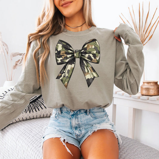 Camo Bow Long Sleeve Tee Twice the Charm Boutique