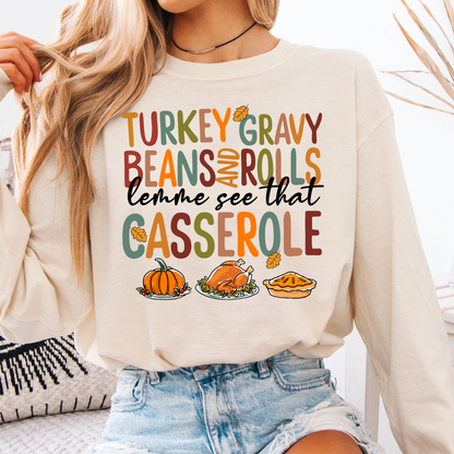 Turkey Gravy Beans & Rolls Casserole Long Sleeve Tee
