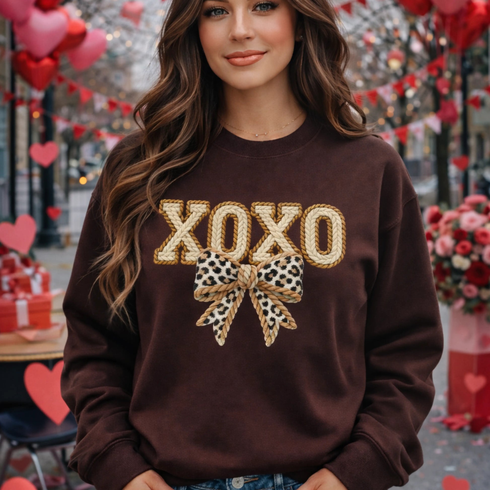 XOXO Bow Graphic Sweatshirt – Western Coquette Valentine Style Pullover Twice the Charm Boutique