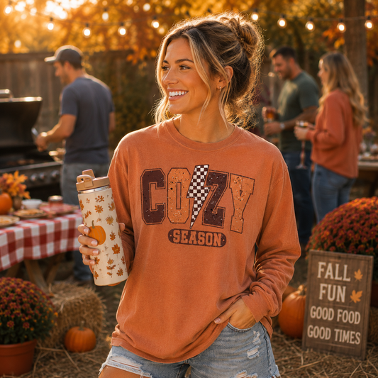 Cozy Season Long Sleeve Shirt | Comfort Colors Yam Fall Tee