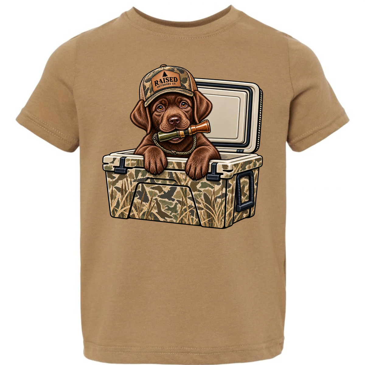 Kids Hunting Puppy Tee | Camo Labrador & Duck Call Graphic