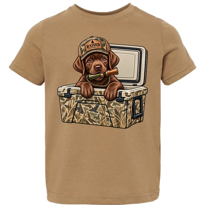 Kids Hunting Puppy Tee | Camo Labrador & Duck Call Graphic
