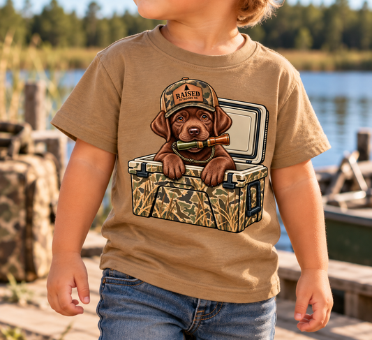 Kids Hunting Puppy Tee | Camo Labrador & Duck Call Graphic