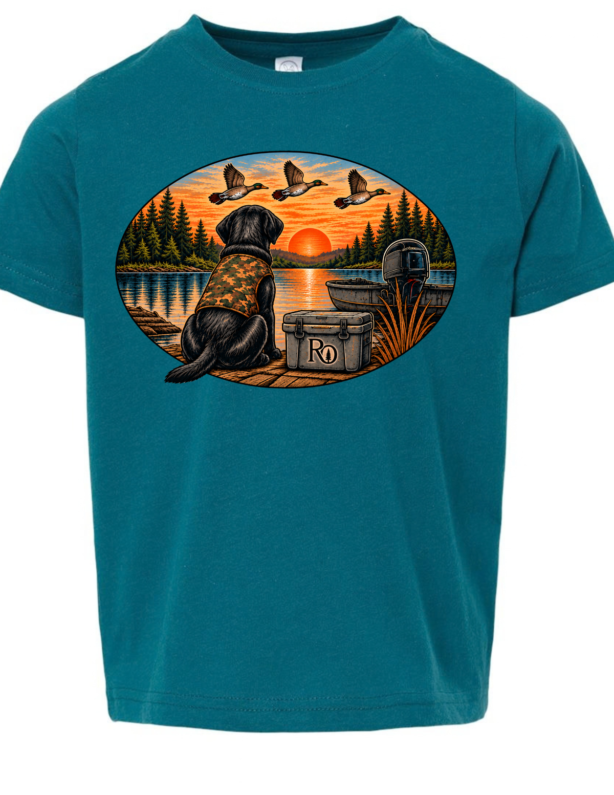 Kids Duck Hunting Dog Tee | Labrador & Mallard Sunset Graphic