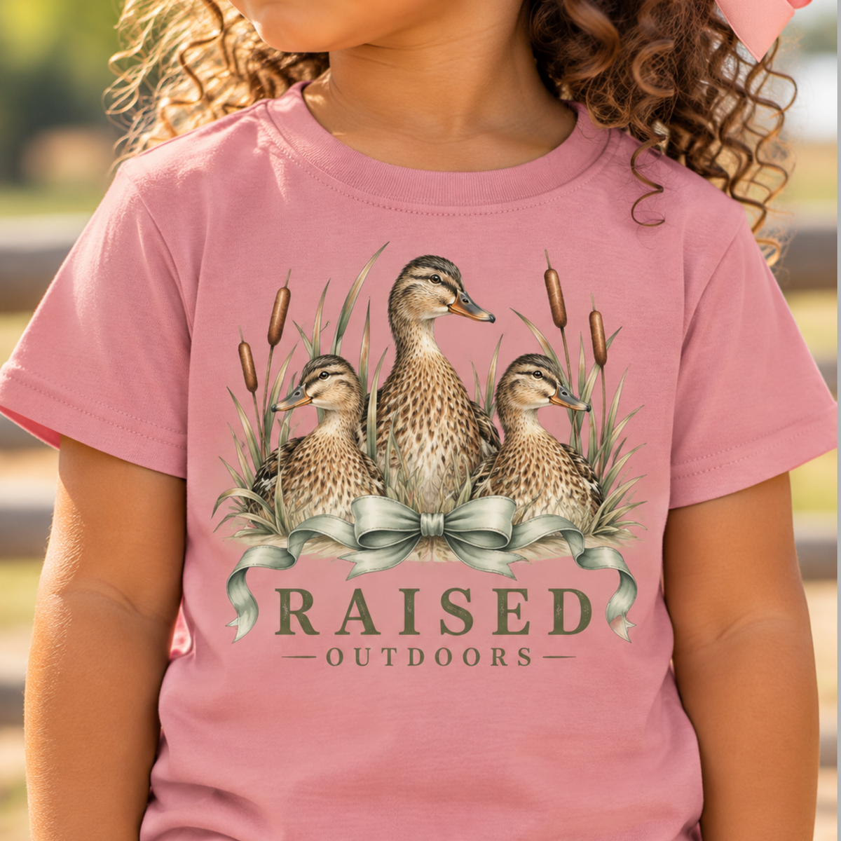 Girls’ Duck Graphic Tee | Mallard Ducks and Bow Outdoor Shirt