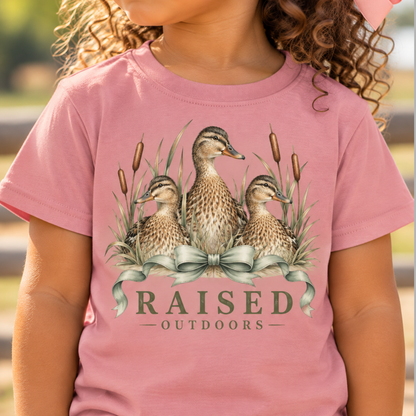Girls’ Duck Graphic Tee | Mallard Ducks and Bow Outdoor Shirt